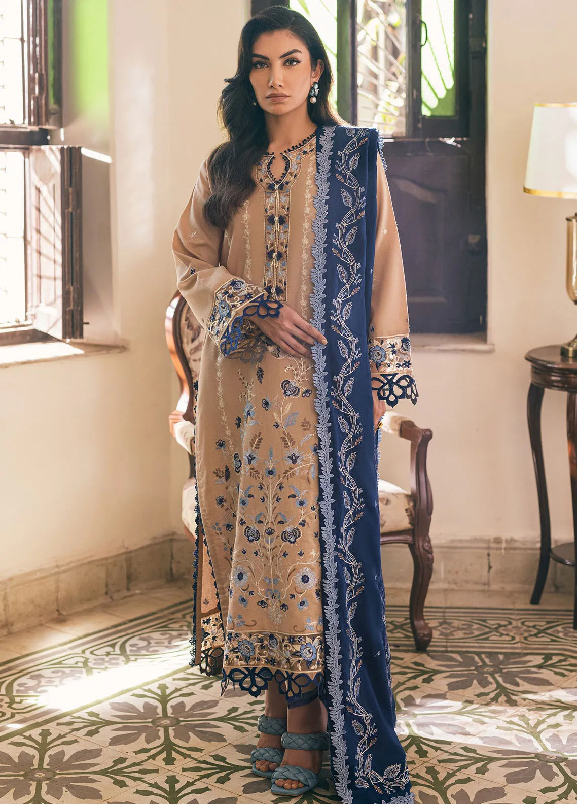 Mushq Hemline Echoes Of Serneity Unstitched Festive Raw Silk Printed 3 Piece MQ25ES D-08 Aurora Echo - Festive Collection