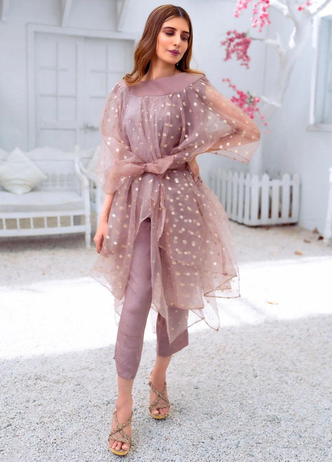 PSK Couture Pret Embroidered Tissue 2 Piece Suit CHERRY BLOSSOM