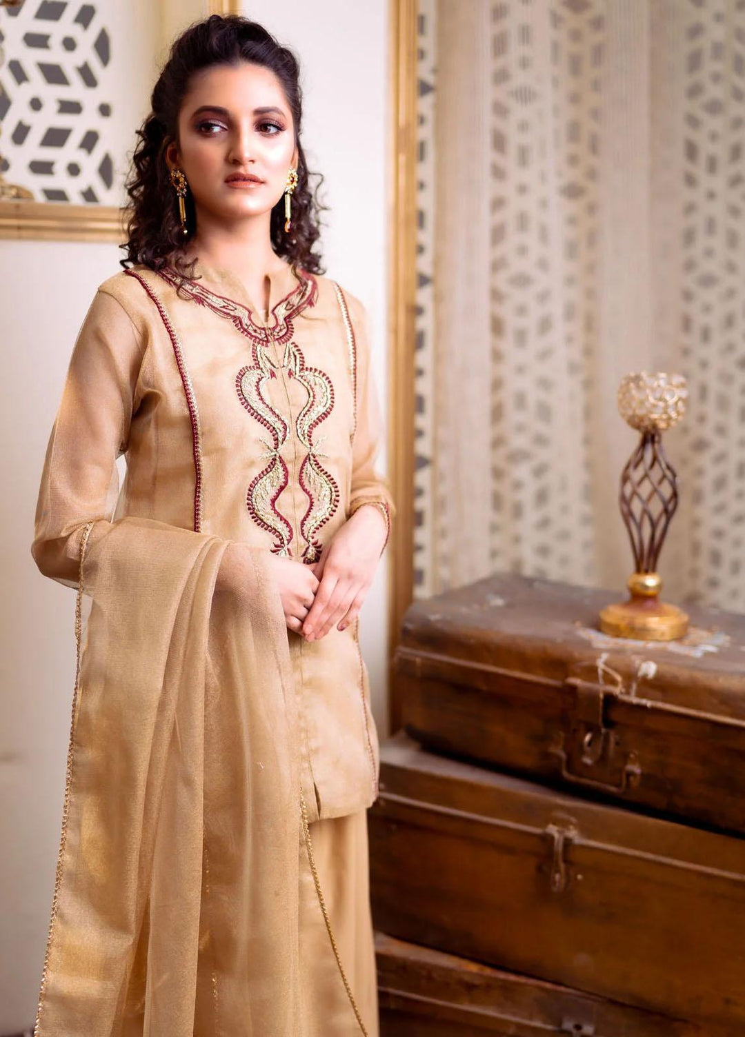 PSK Couture Pret Embroidered Zari Net 4 Piece Suit THE GOLD EMPEROR