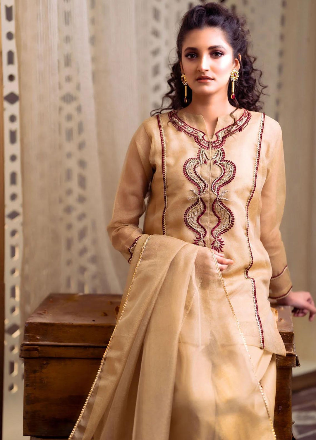 PSK Couture Pret Embroidered Zari Net 4 Piece Suit THE GOLD EMPEROR
