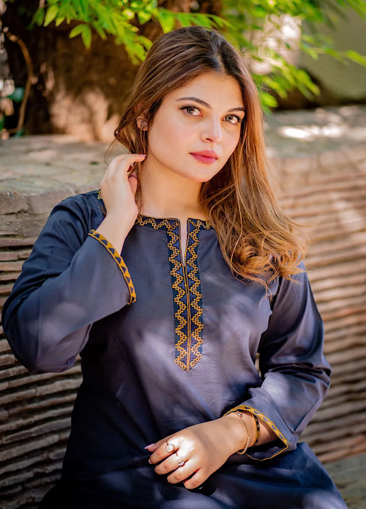 Tassawur Pret Embroidered Cotton 2 Piece Suit Midnight Blue