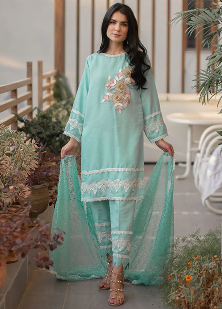 Tassawur Pret Embroidered Silk 3 Piece Suit Tiffany Blue