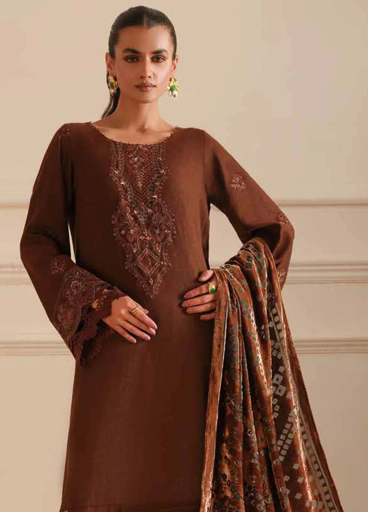 Tehzeeb By Riaz Arts Embroidered Leather Peach Suit Unstitched 3 Piece RA24TE TL-306 - Winter Collection