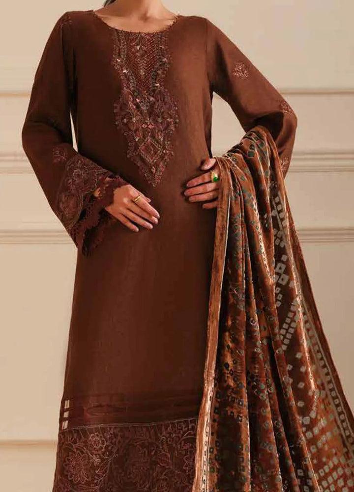 Tehzeeb By Riaz Arts Embroidered Leather Peach Suit Unstitched 3 Piece RA24TE TL-306 - Winter Collection