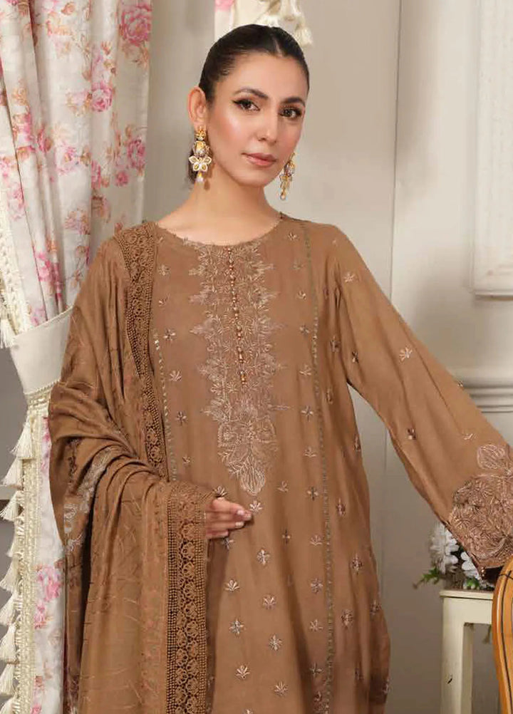 Tehzeeb by Riaz Arts Embroidered Leather Peach Suit Unstitched 3 Piece RA24TLW TL-298 - Winter Collection