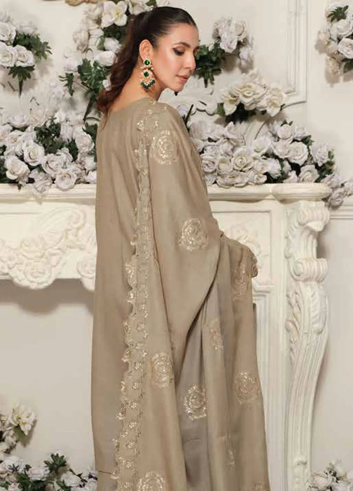 Tehzeeb by Riaz Arts Embroidered Leather Peach Suit Unstitched 3 Piece RA24TLW TL-303 - Winter Collection