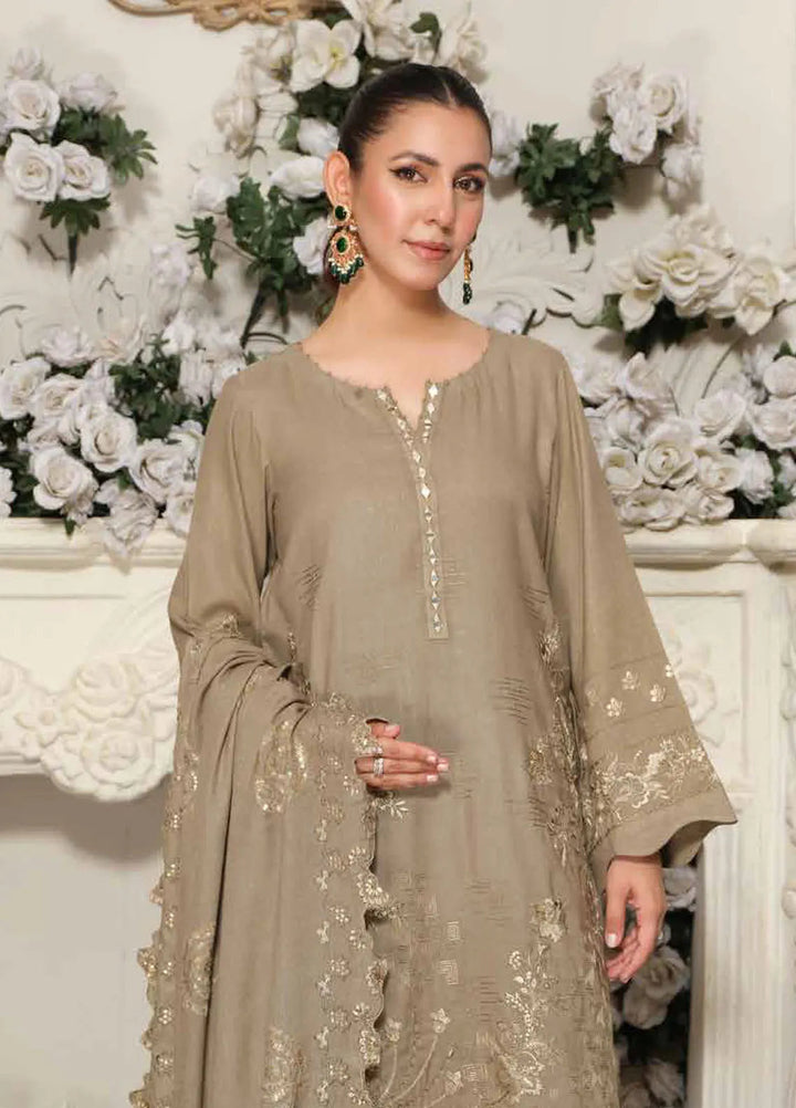 Tehzeeb by Riaz Arts Embroidered Leather Peach Suit Unstitched 3 Piece RA24TLW TL-303 - Winter Collection