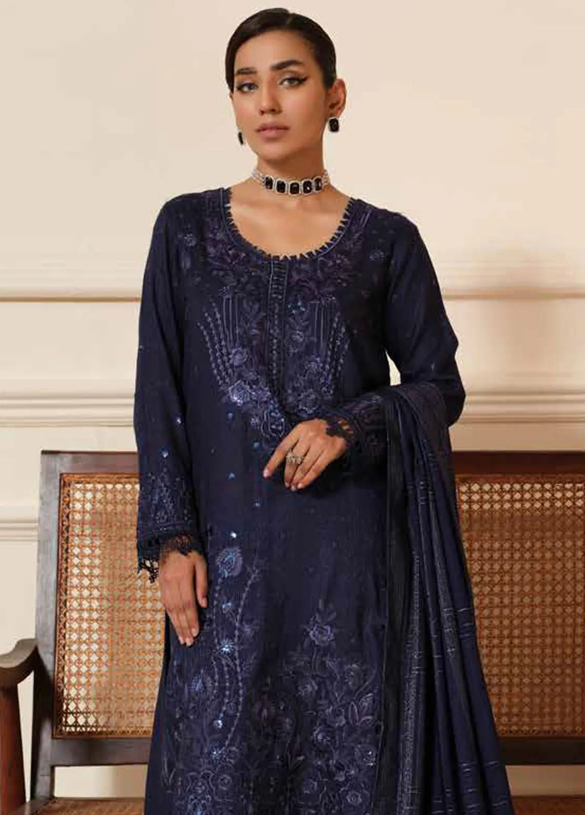 Tehzeeb Embroidered Leather Peach Collection With Embroidered Velvet Jacquard - Winter