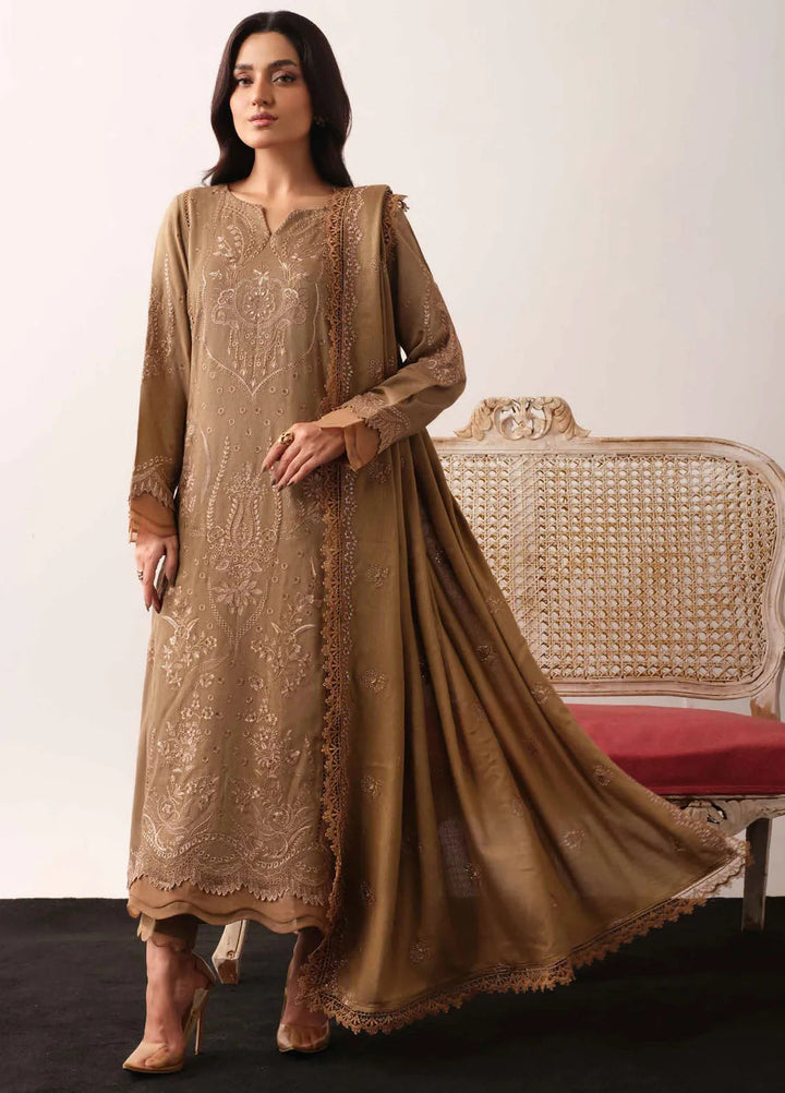 Tehzeeb By Riaz Arts Embroidered Leather Peach Suit Unstitched 3 Piece RA24UP TL-312 - Winter Collection