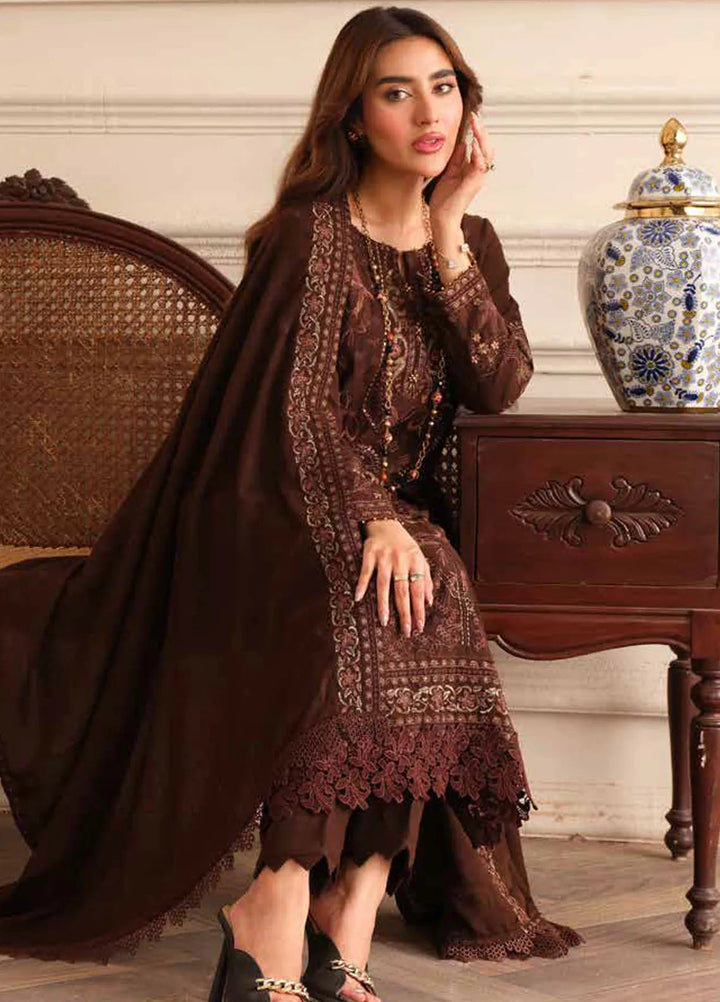 Tehzeeb By Riaz Arts Embroidered Leather Peach Suit Unstitched 3 Piece RA24W TL-281 - Winter Collection