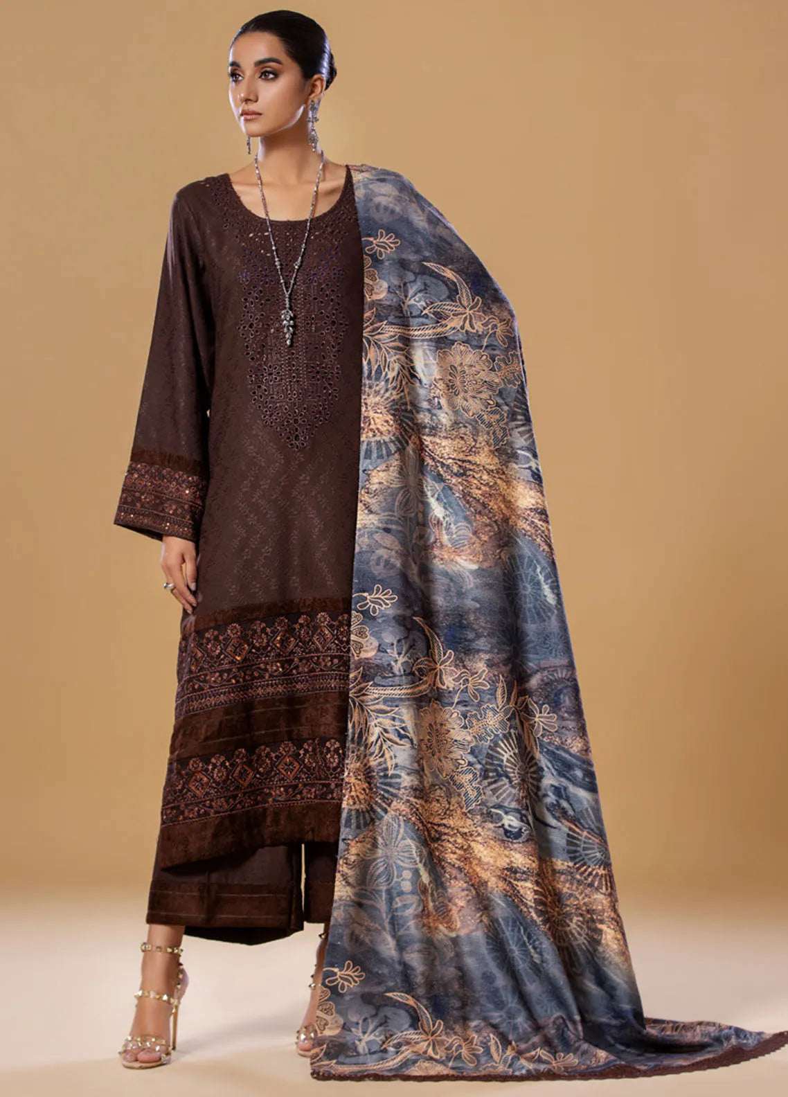 Mehlika Embroidered Leather Peach Collection - D 1339