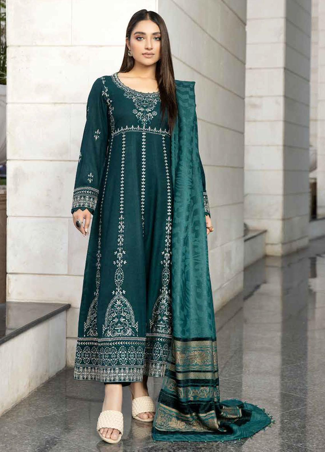 Tehzeeb Embroidered Leather Peach Collection With Embroidered Velvet Jacquard - Winter