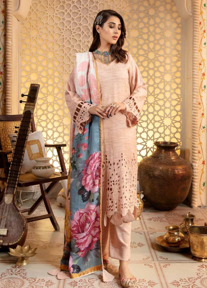 Tehzeeb by Riaz Arts Embroidered Leather Peach Suits Unstitched 3 Piece RA21TC LP-27 - Winter Collection