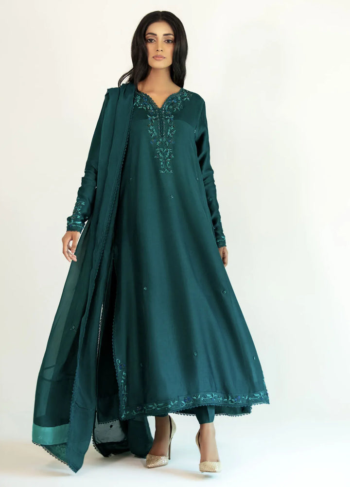 Textile Lime Pret Embroidered Raw Silk 3 Piece Suit Elvan
