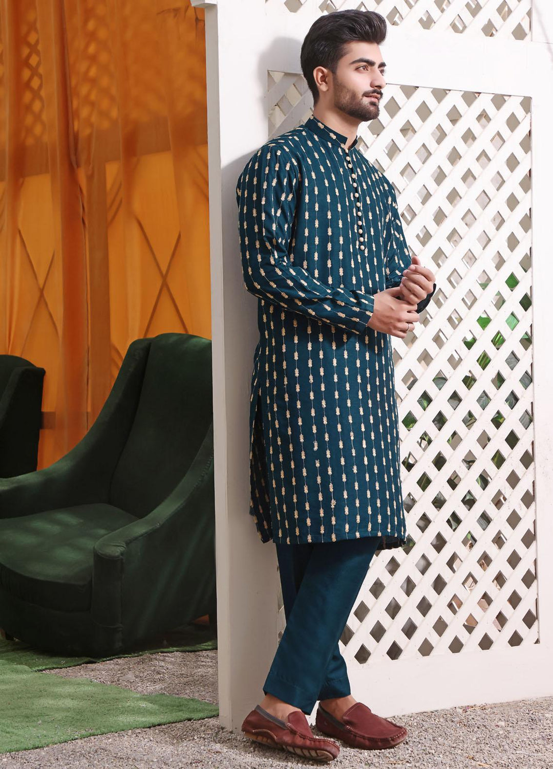 The Great Master (TGM) Raw Silk Formal Kurta Pajama for Men - TGM22MNF Green Shank