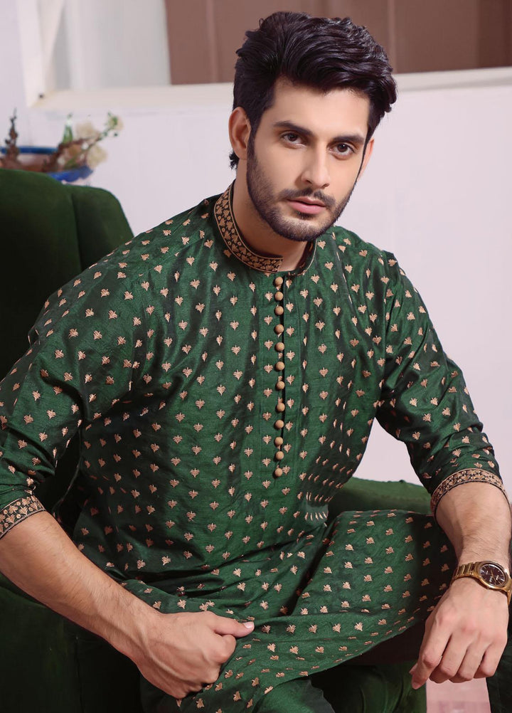 The Great Master (TGM) Raw Silk Formal Men Kurta Pajama -  TGM22MNF Greenwood