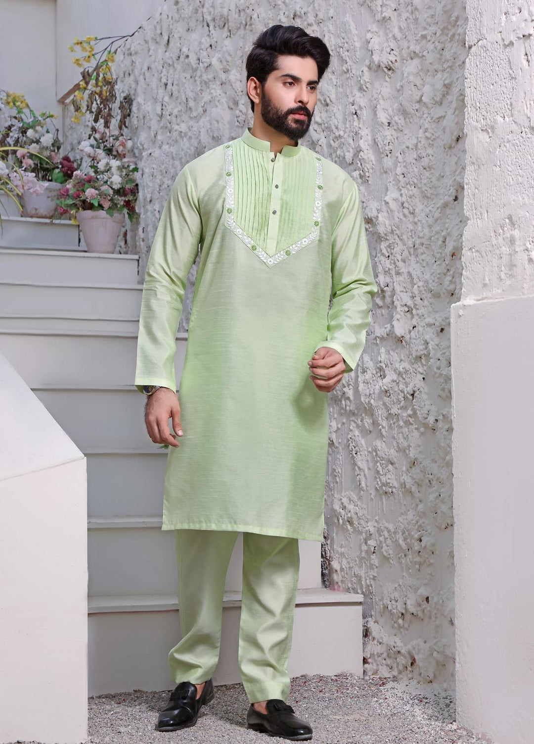 The Great Master (TGM) Raw Silk Formal Men Kurta Pajama -  TGM22MNF Mint Leaf