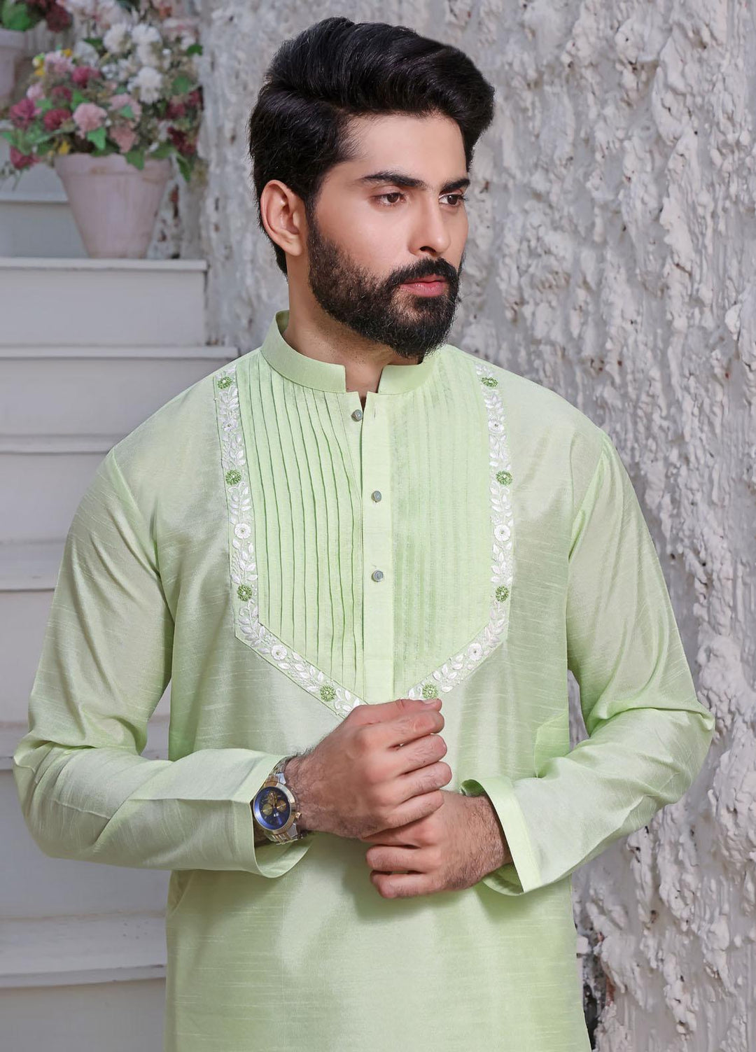 The Great Master (TGM) Raw Silk Formal Men Kurta Pajama -  TGM22MNF Mint Leaf
