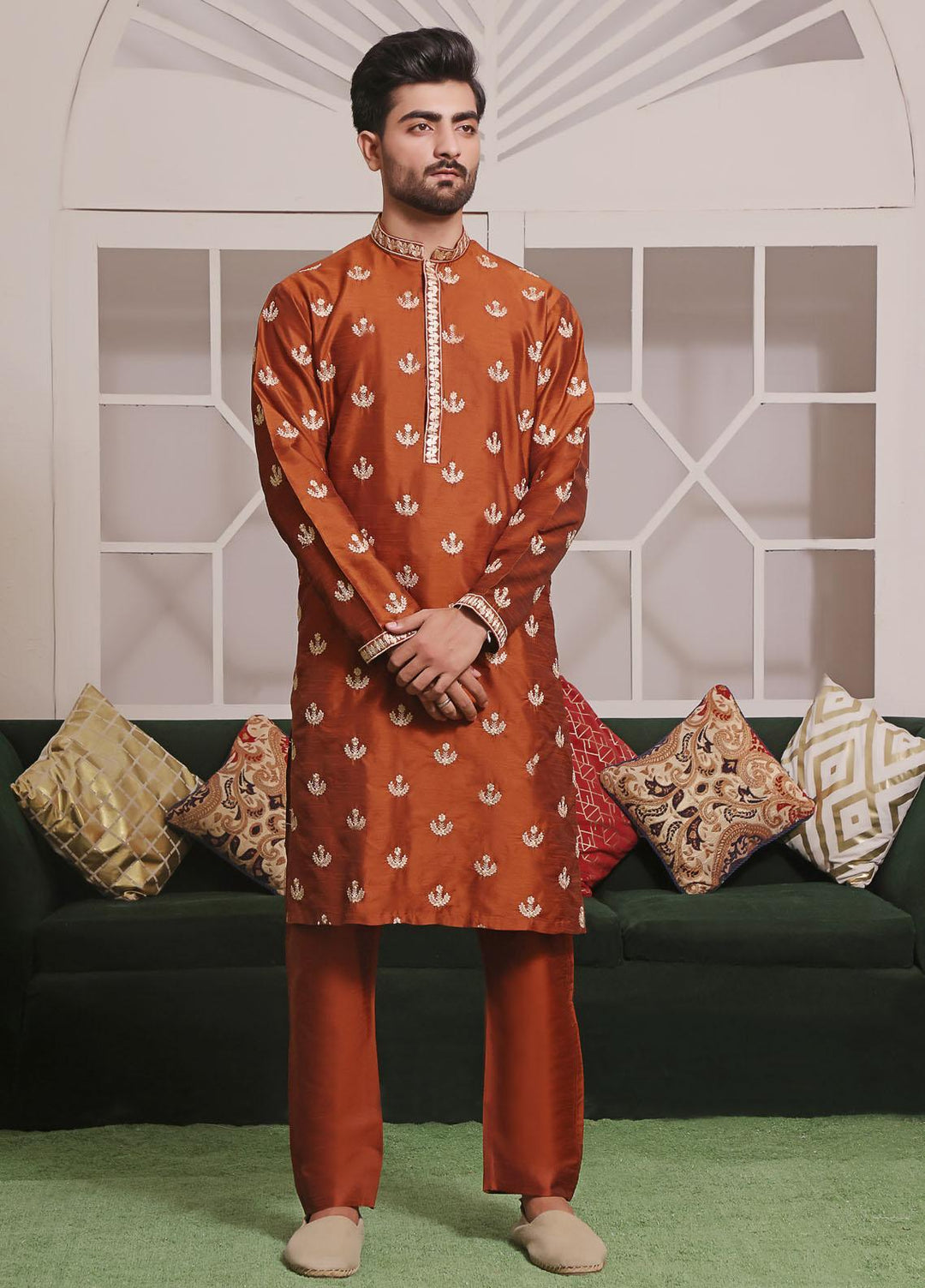 The Great Master (TGM) Raw Silk Formal Kurta Pajama for Men -  TGM22MNF Orange Daisy