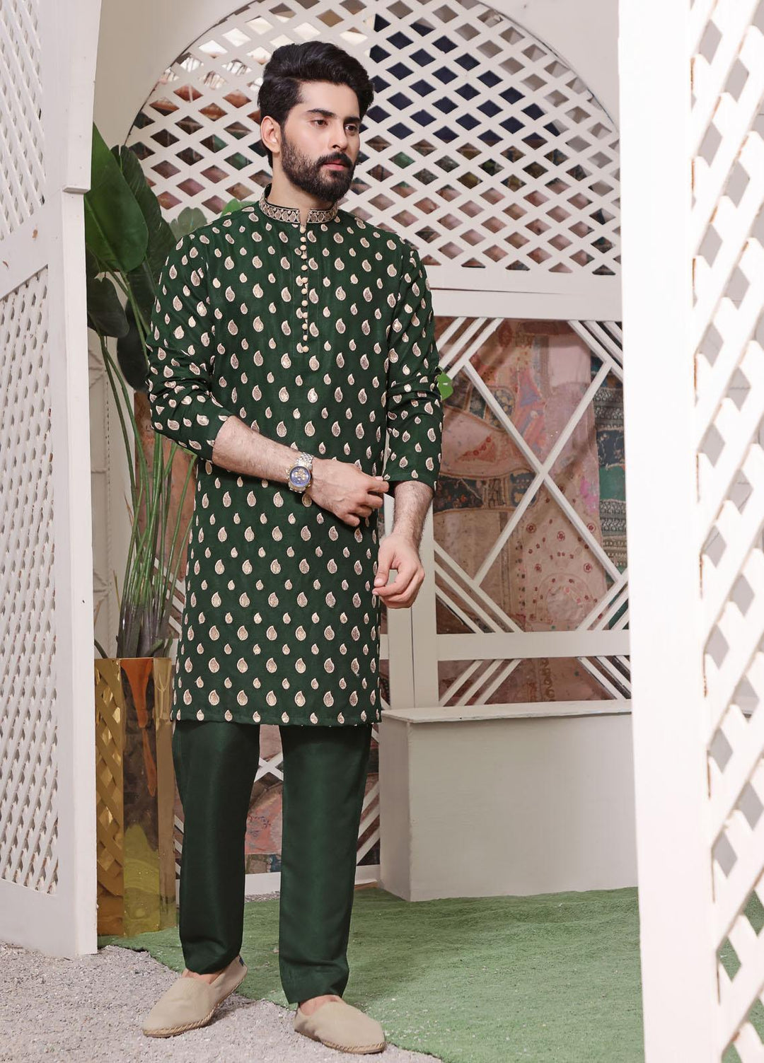 The Great Master (TGM) Raw Silk Formal Men Kurta Pajama -  TGM22MNF Swiss Green