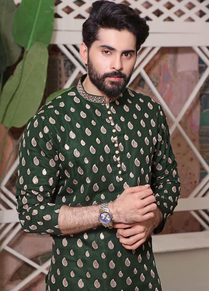 The Great Master (TGM) Raw Silk Formal Men Kurta Pajama -  TGM22MNF Swiss Green