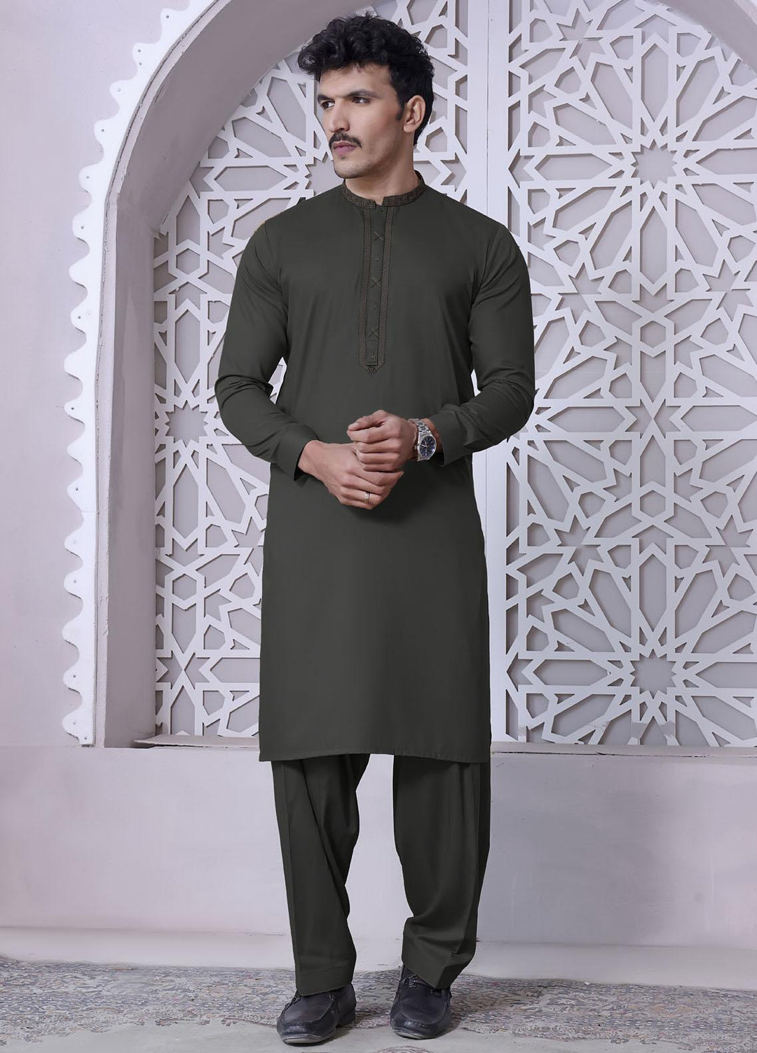 The Great Master (TGM) Wash N Wear Festive Kameez Shalwar for Men -  Arctic Wolf