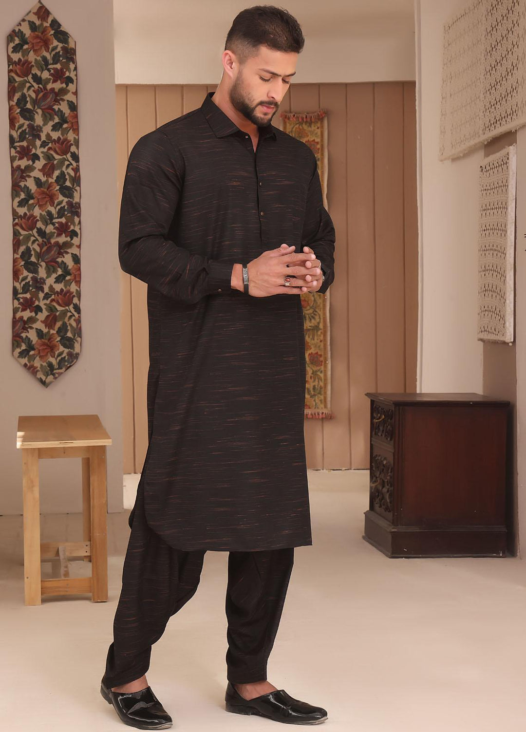 The Great Master (TGM) Wash N Wear Festive Kameez Shalwar for Men -  Black Chaser