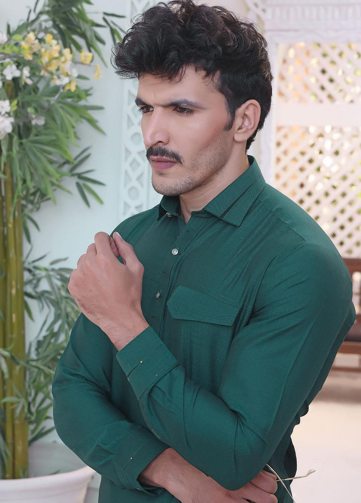 The Great Master (TGM) Wash N Wear Festive Kameez Shalwar for Men -  Green Willow