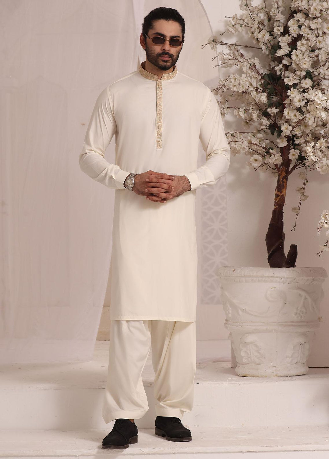 The Great Master (TGM) Blended Formal Kameez Shalwar for Men -  CREAMY CONFECTION