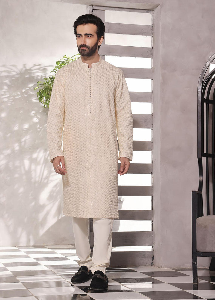 The Great Master (TGM) Jamawar Fancy Kameez Shalwar for Men -  Creamy Desire