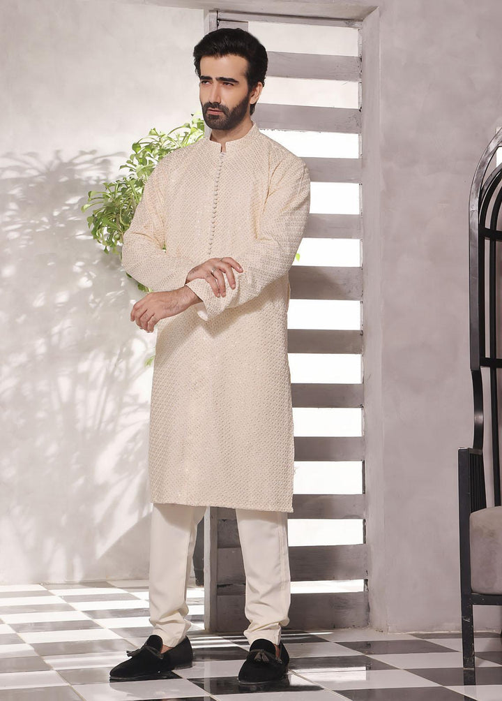 The Great Master (TGM) Jamawar Fancy Kameez Shalwar for Men -  Creamy Desire