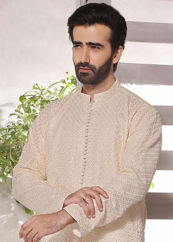 The Great Master (TGM) Jamawar Fancy Kameez Shalwar for Men -  Creamy Desire