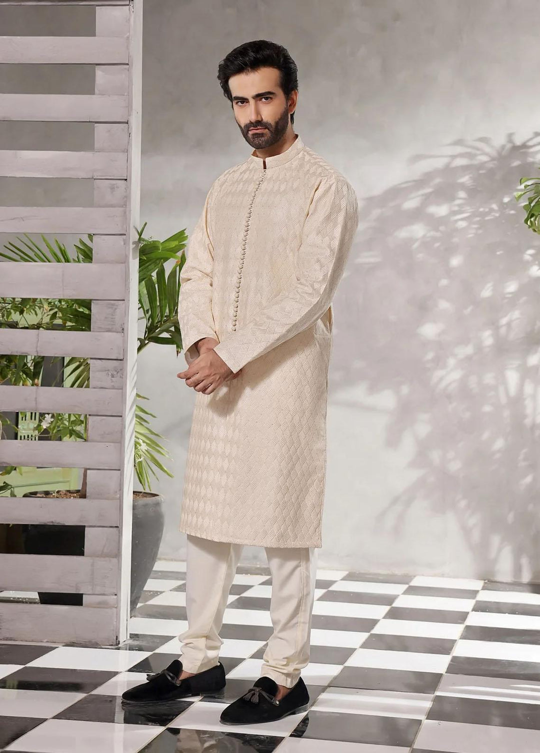 The Great Master (TGM) Jamawar Fancy Men Kameez Shalwar -  Elegant Parchment