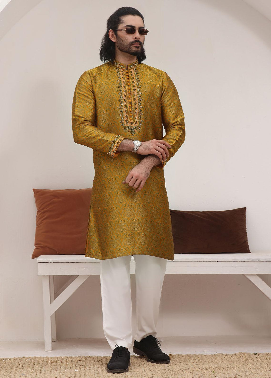 The Great Master (TGM) Jamawar Formal Kameez Shalwar for Men -  GOLDEN DELIGHT