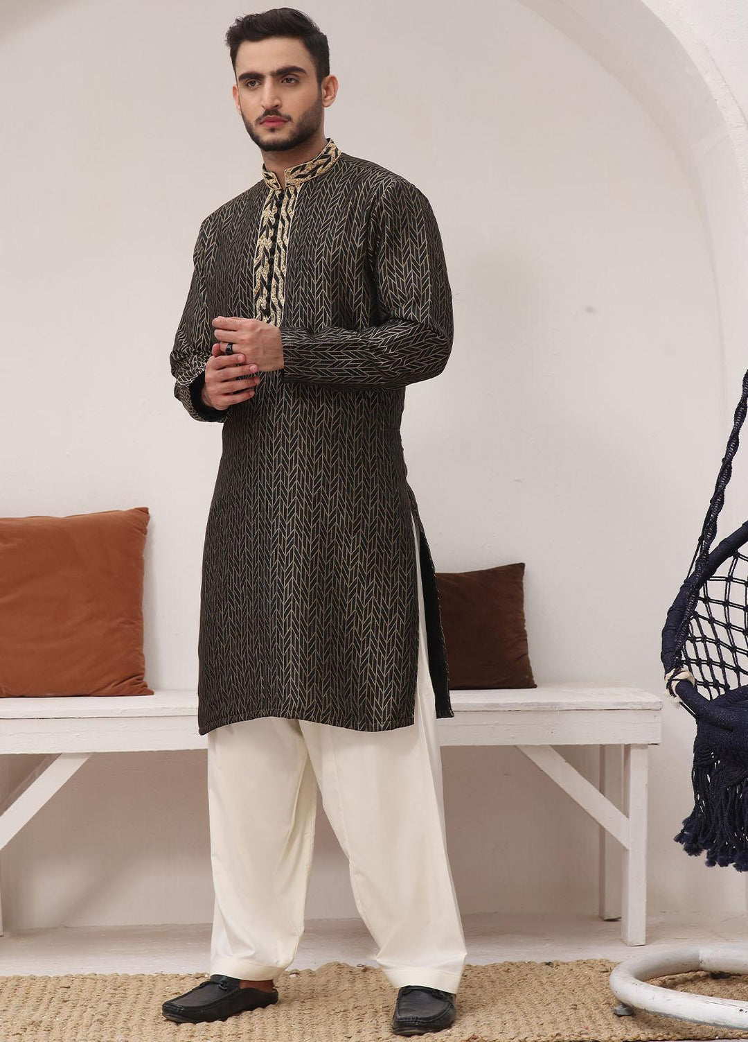 The Great Master (TGM) Jamawar Formal Men Kameez Shalwar - MIDNIGHT GLIMMER