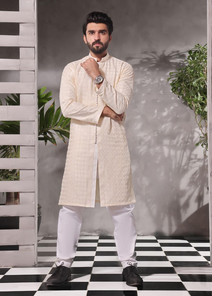 The Great Master (TGM) Jamawar Fancy Kameez Shalwar for Men -  Vanilla Desire