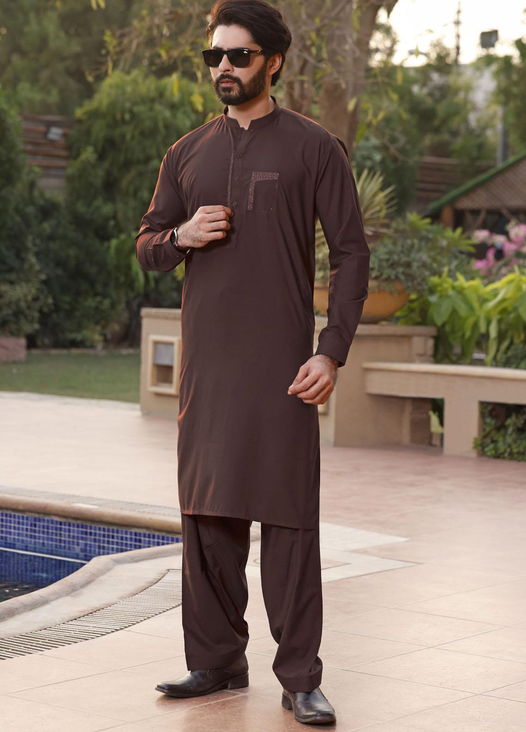 The Great Master (TGM) Blended Formal Men Shalwar Kameez - TGM21KS Redwood