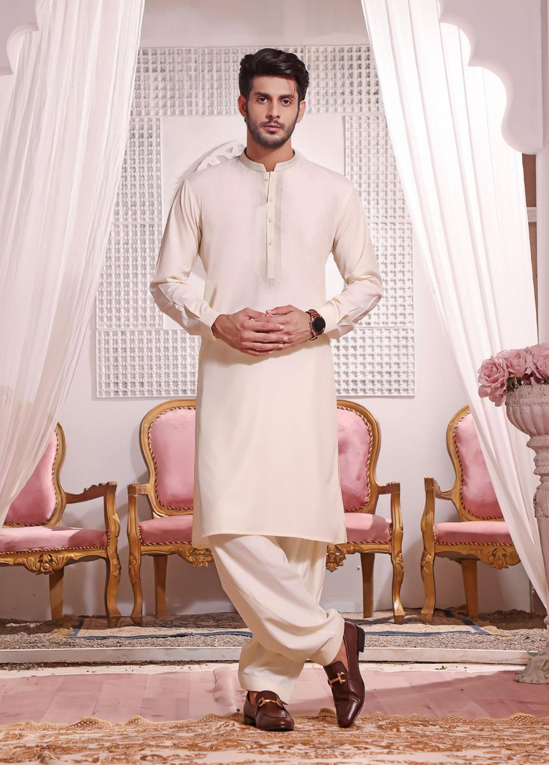 The Great Master (TGM) Wash N Wear Formal Kameez Shalwar for Men -  TGM22MN-4 White Diamond