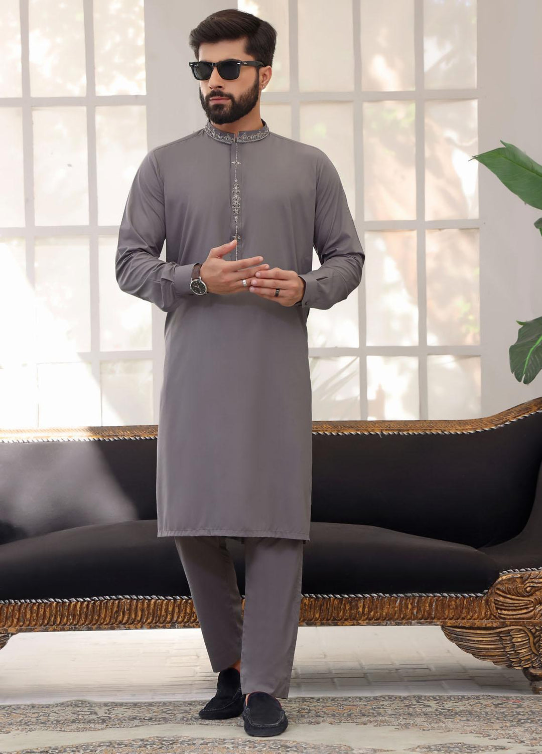 The Great Master (TGM) Wash N Wear Formal Kurta Pajama for Men - TGM22MFS Grey Leaf