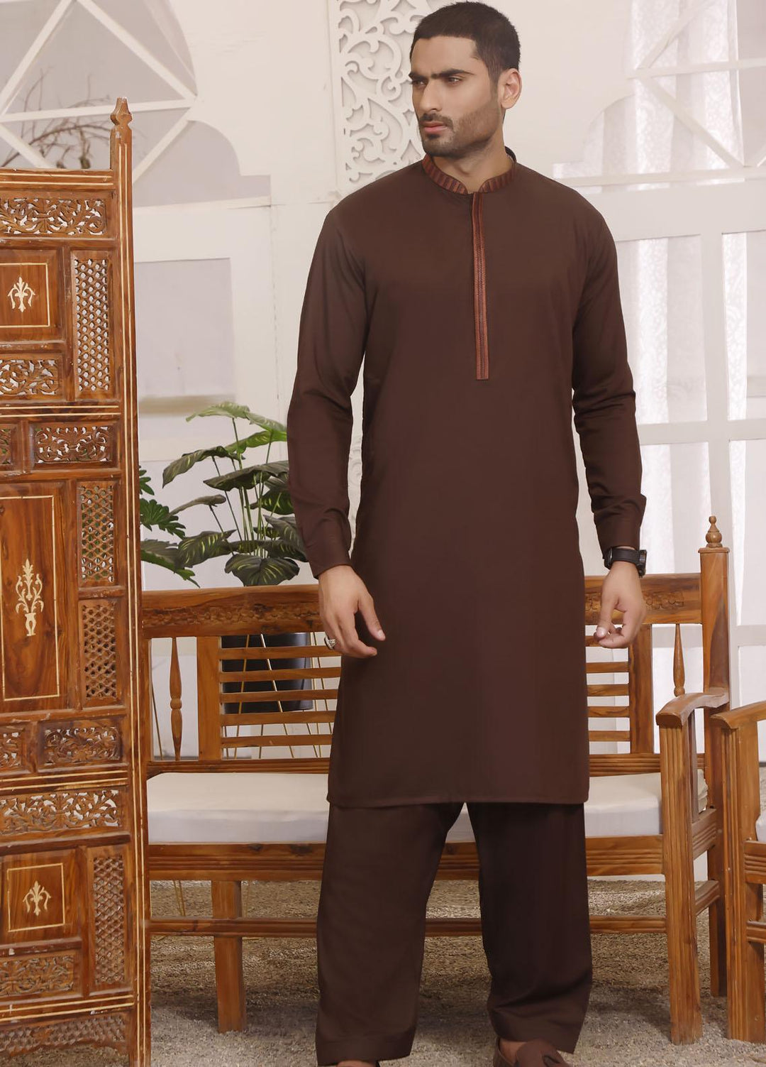 The Great Master (TGM) Wash N Wear Formal Men Shalwar Kameez - TGM22MS-3 English Oak