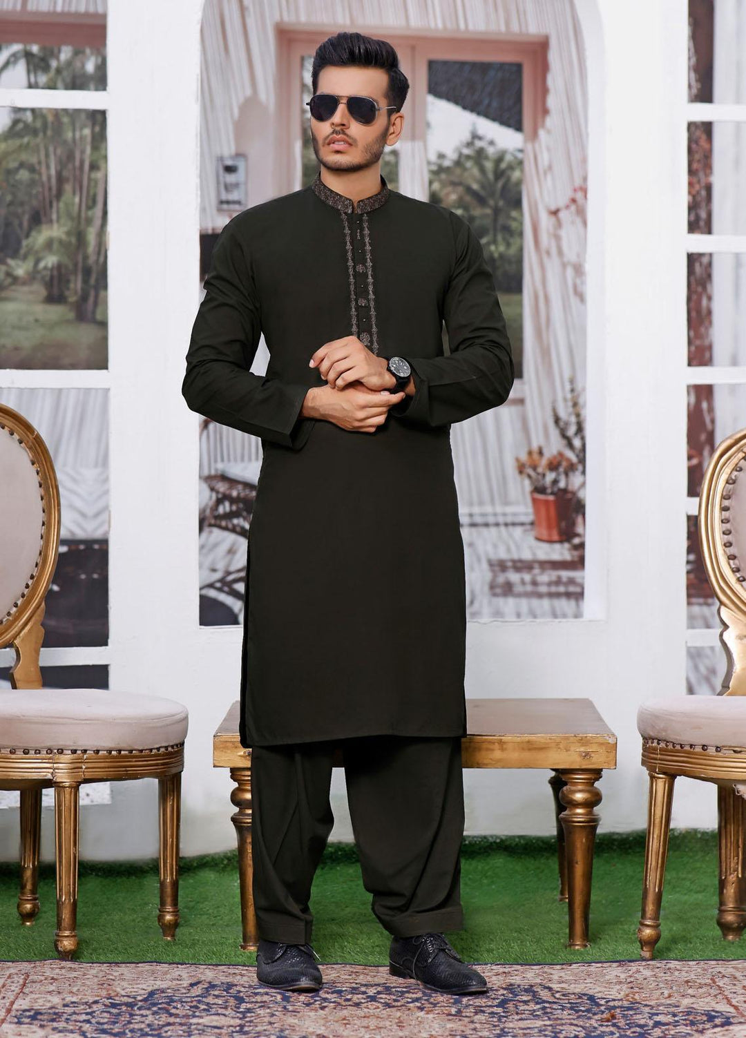 The Great Master (TGM) Wash N Wear Formal Shalwar Kameez for Men - TGM22MS-3 Olive Green D-2