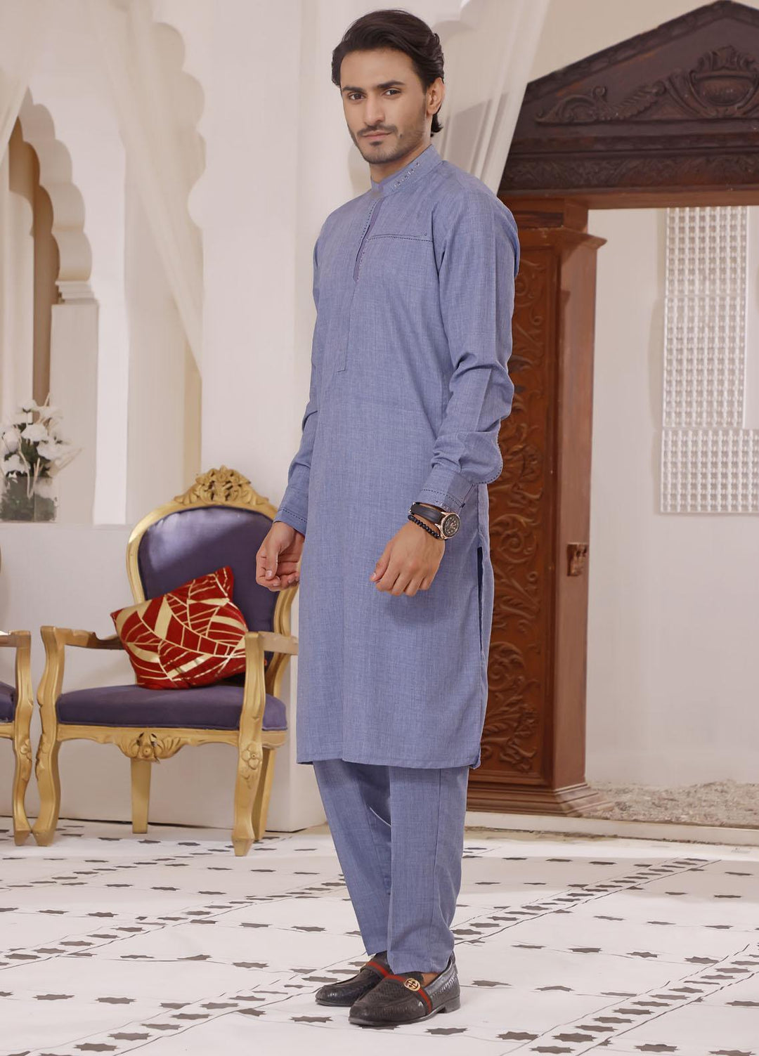 The Great Master (TGM) Wash N Wear Formal Shalwar Kameez for Men - TGM22MS-3 Sky Light