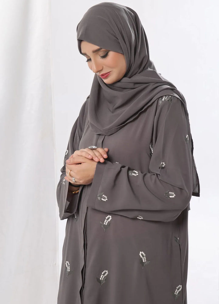 TGM Pret Chikankari Wool Peach Abaya Yasira