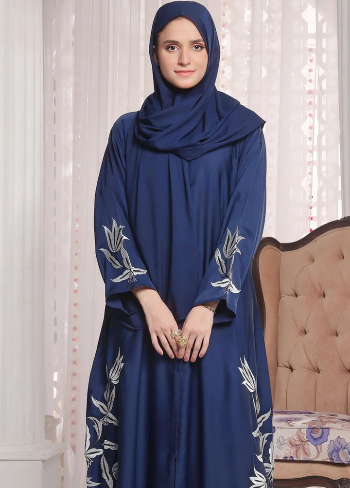 TGM Pret Embroidered Nidha Abaya Blue Essence
