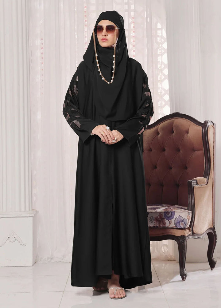 TGM Pret Stone Work Nidha Abaya Black Leaf
