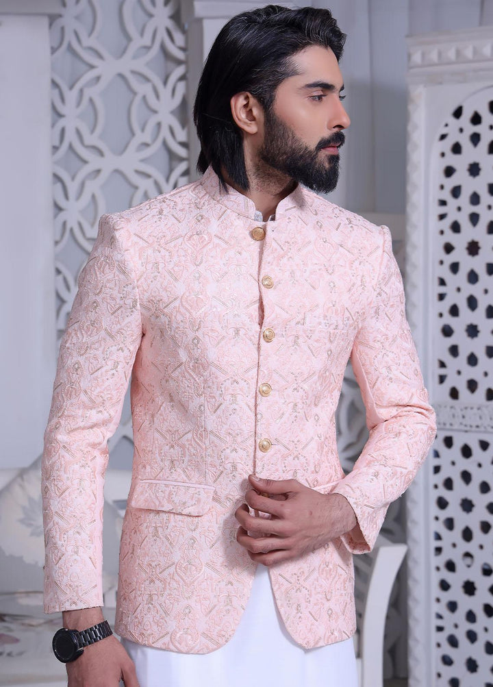 The Great Master (TGM) Raw Silk Festive Prince Coat for Men -  PC-67 Petal Pink