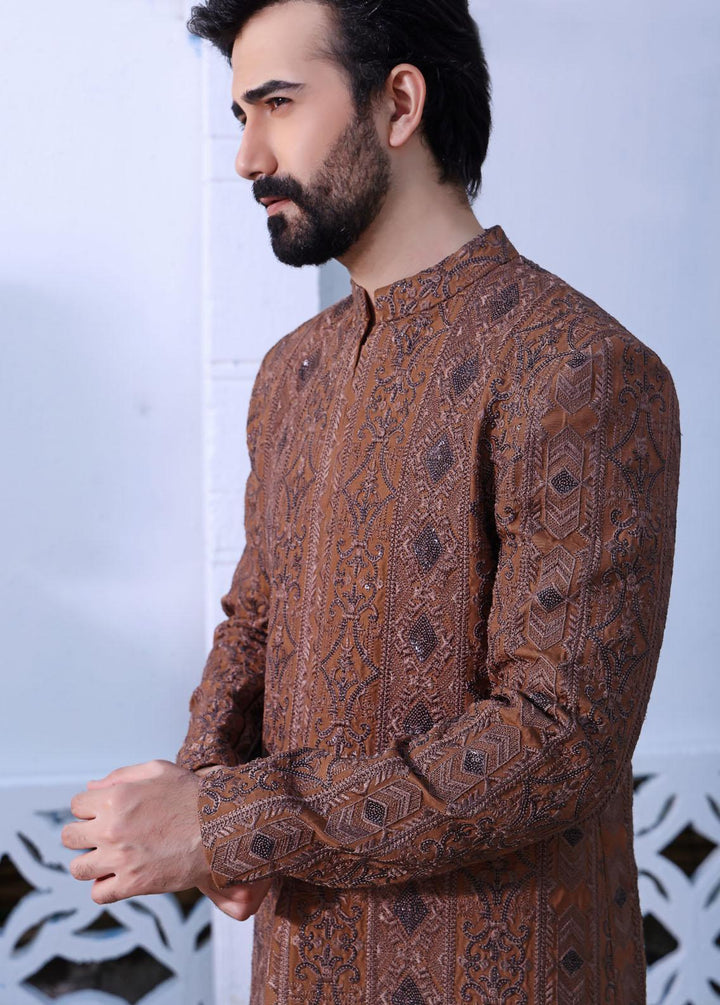 The Great Master (TGM) Raw Silk Formal Sherwani for Men -  Nutmeg Brown