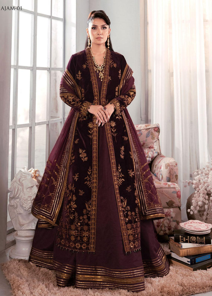 The Ayeza Edit by Asim Jofa Embroidered Velvet Suits Unstitched 3 Piece AJ22AM AJAM-01 - Winter Collection