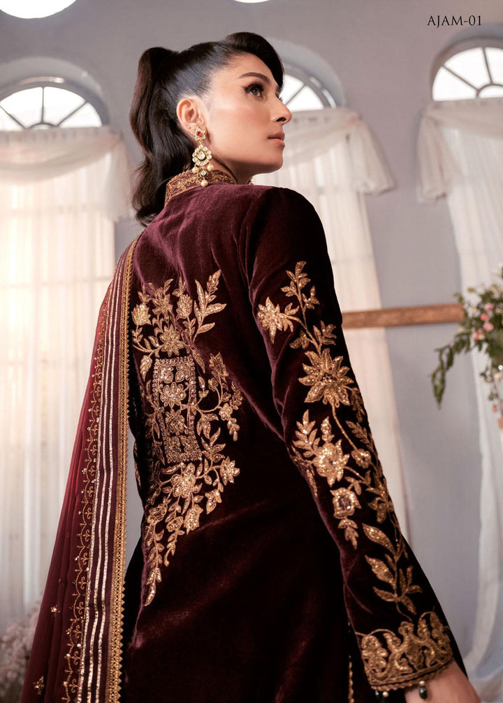 The Ayeza Edit by Asim Jofa Embroidered Velvet Suits Unstitched 3 Piece AJ22AM AJAM-01 - Winter Collection
