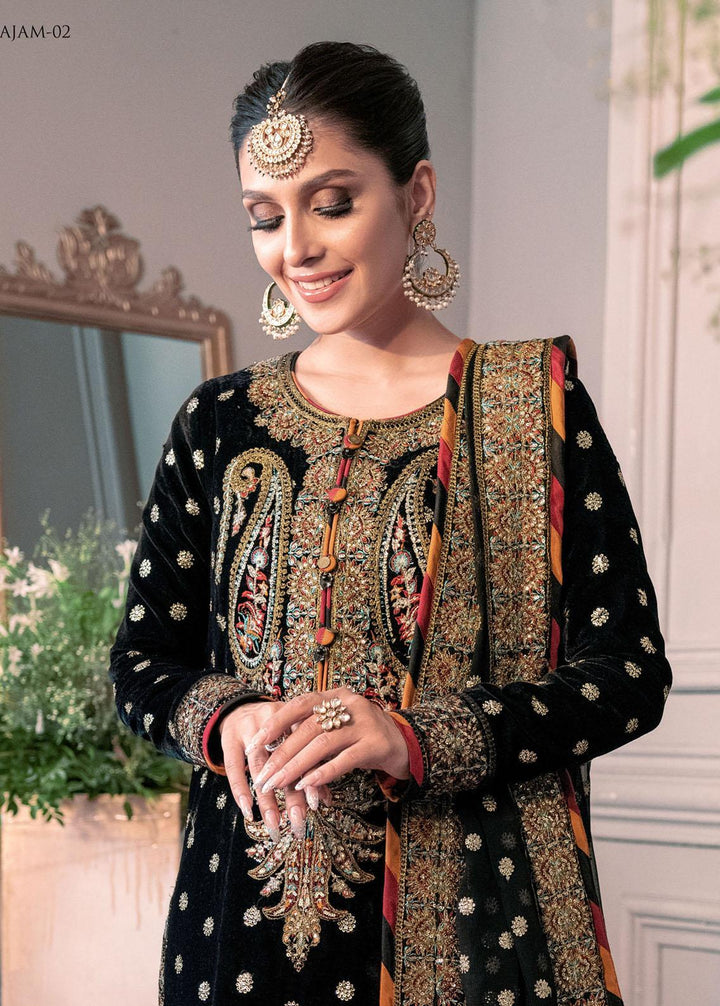 The Ayeza Edit by Asim Jofa Embroidered Velvet Suits Unstitched 3 Piece AJ22AM AJAM-02 - Winter Collection